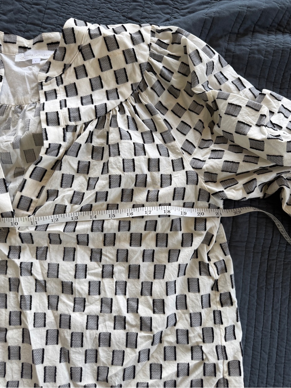 Corey Lynn Calter Black & White Checked Peasant Blouse - Picture 4 of 4